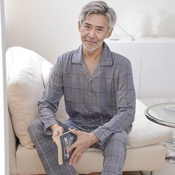 Памучни пижами за възрастни с дълги ръкави и панталони, 100% памук, есенен стил