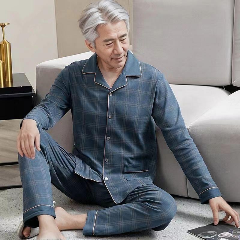 Памучни пижами за възрастни с дълги ръкави и панталони, 100% памук, есенен стил