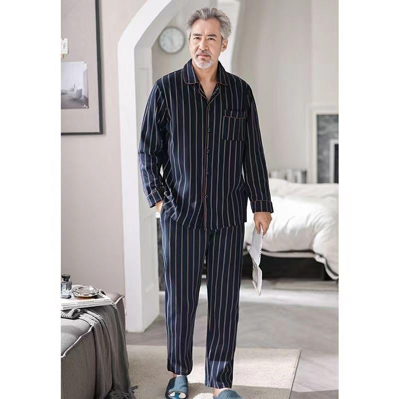 Памучни пижами за възрастни с дълги ръкави и панталони, 100% памук, есенен стил