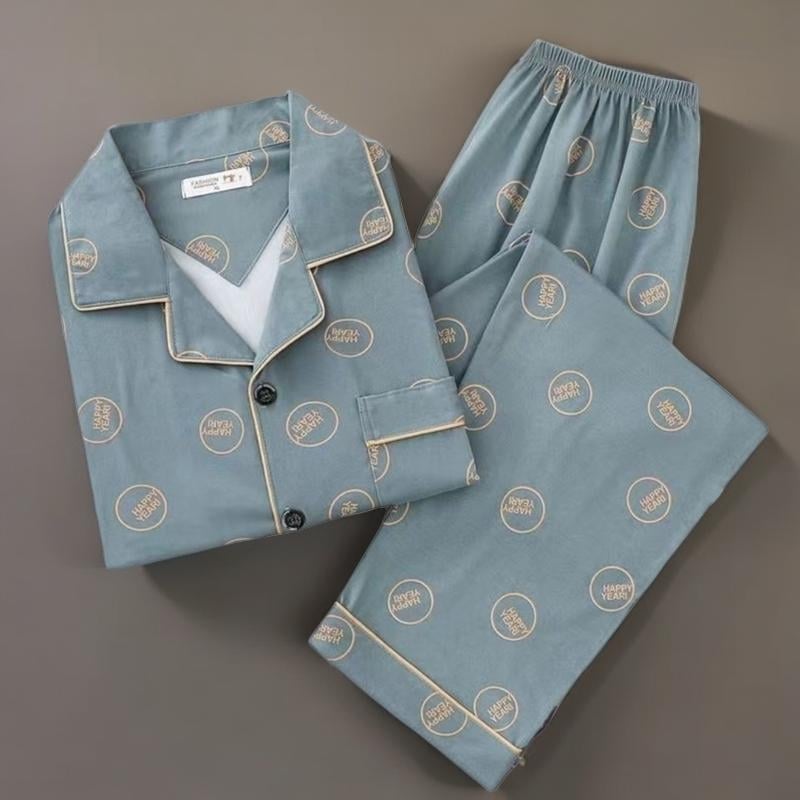 Памучни пижами за възрастни с дълги ръкави и панталони, 100% памук, есенен стил