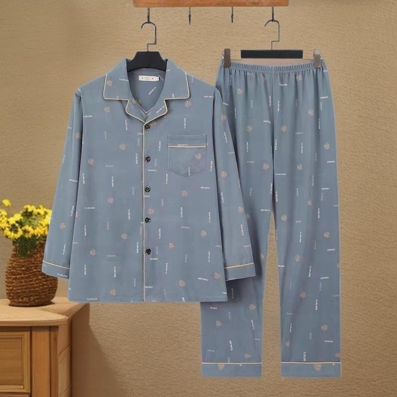 Памучни пижами за възрастни с дълги ръкави и панталони, 100% памук, есенен стил