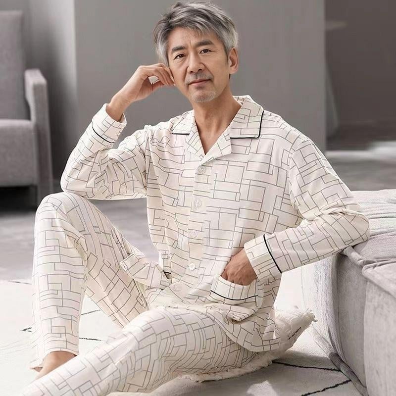 Памучни пижами за възрастни с дълги ръкави и панталони, 100% памук, есенен стил