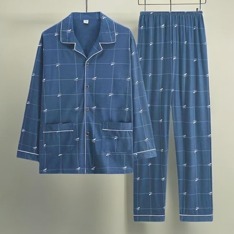 Памучни пижами за възрастни с дълги ръкави и панталони, 100% памук, есенен стил