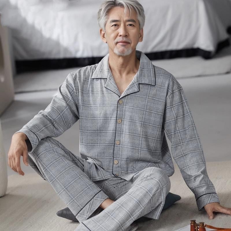 Памучни пижами за възрастни с дълги ръкави и панталони, 100% памук, есенен стил