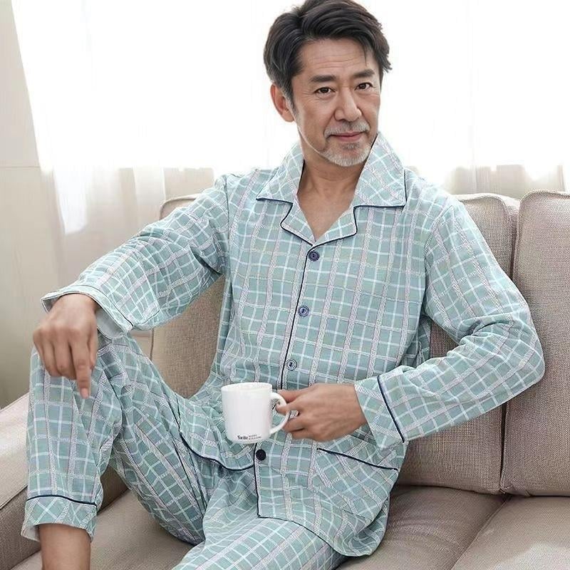 Памучни пижами за възрастни с дълги ръкави и панталони, 100% памук, есенен стил