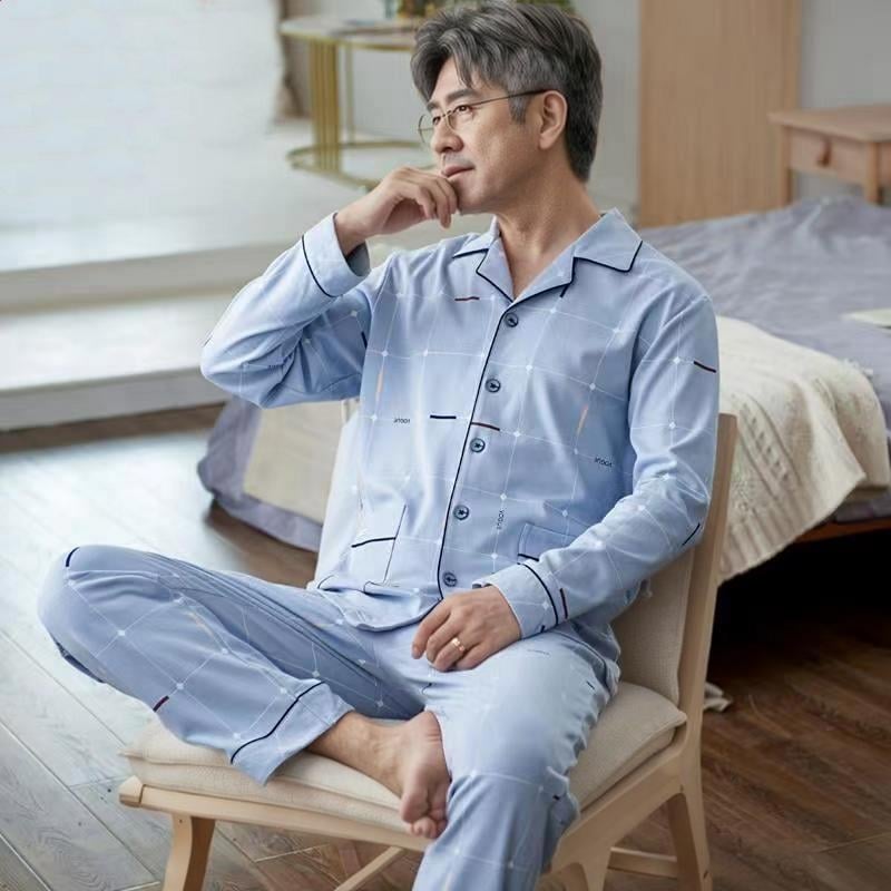 Памучни пижами за възрастни с дълги ръкави и панталони, 100% памук, есенен стил