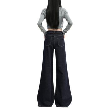 Дънки деним с висока талия, широки крачоли, дълги до пода, смес памук и Lyocell