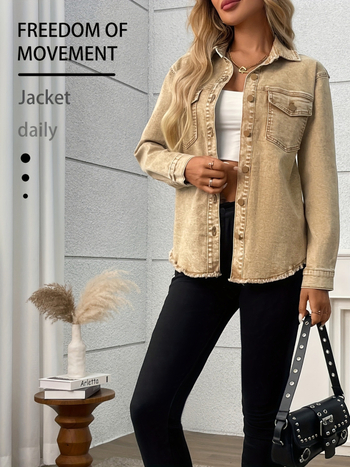 Дънкова риза, свободен силует, средна дължина, дълги ръкави, класическа яка