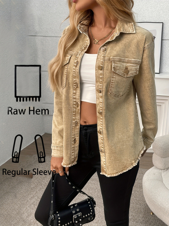 Дънкова риза, свободен силует, средна дължина, дълги ръкави, класическа яка