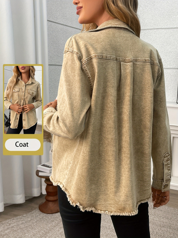 Дънкова риза, свободен силует, средна дължина, дълги ръкави, класическа яка