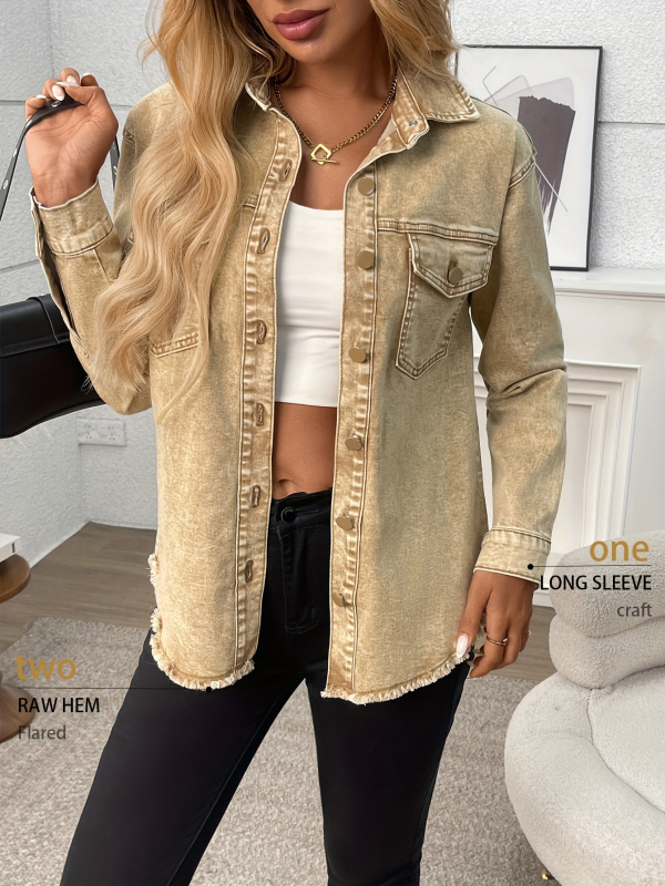 Дънкова риза, свободен силует, средна дължина, дълги ръкави, класическа яка