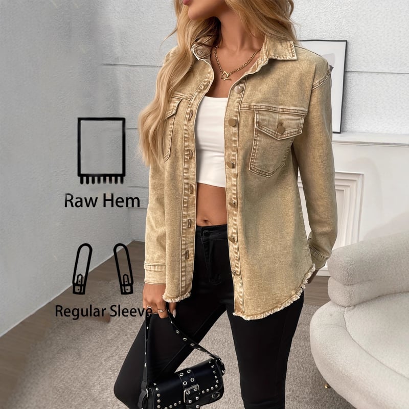 Дънкова риза, свободен силует, средна дължина, дълги ръкави, класическа яка