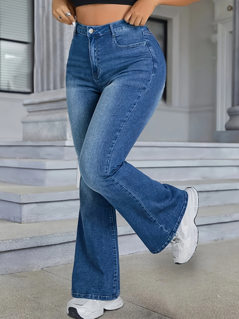 Дънки клеш с еластичен деним, дължина капри, супер ниска талия, полипропиленова смес