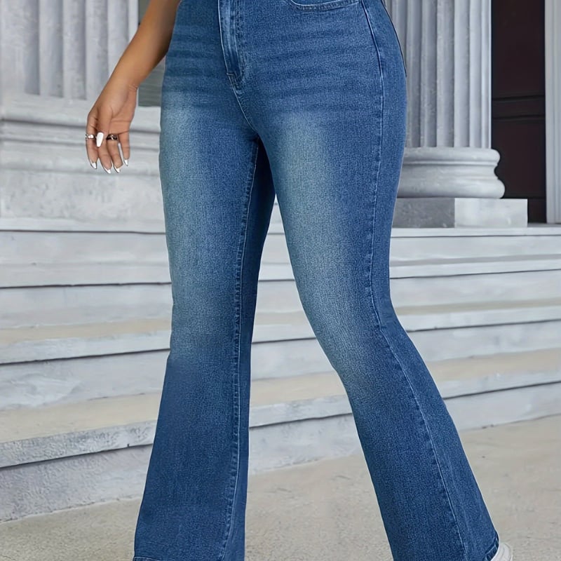 Дънки клеш с еластичен деним, дължина капри, супер ниска талия, полипропиленова смес