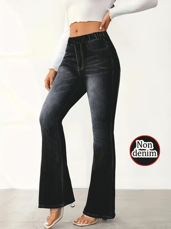 Женски Bootcut спортни панталони с принт имитация деним, дишащи, полиестер със спандекс (95%+ полиестер), висока еластичност