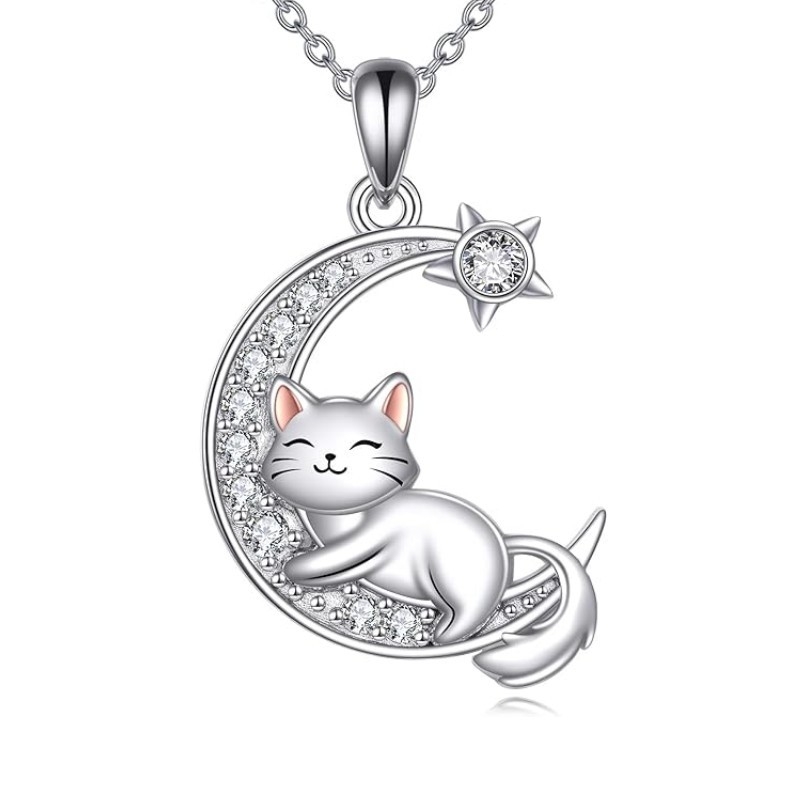 Колие с висулка от сплав, електроплакирано, котешка форма, О-образна верига, за жени