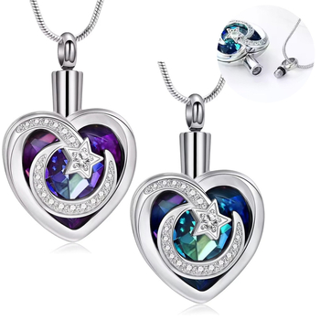 WK стоманено колие със сърцевидна урна за пепел, електроплакирано