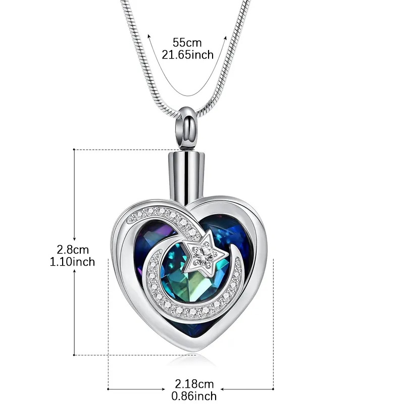 WK стоманено колие със сърцевидна урна за пепел, електроплакирано