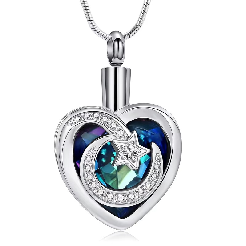 WK стоманено колие със сърцевидна урна за пепел, електроплакирано