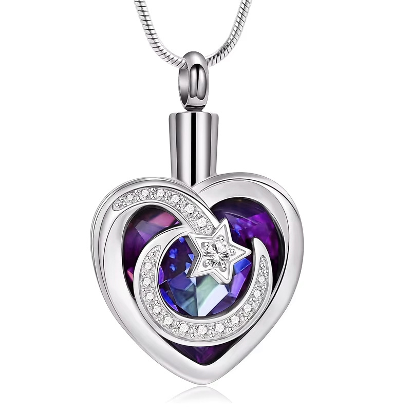 WK стоманено колие със сърцевидна урна за пепел, електроплакирано