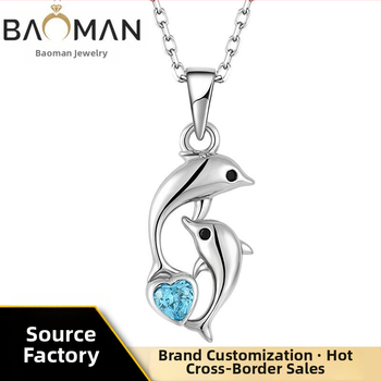 Колие от S925 стерлингово сребро с медальон дельфин и сърце с диамант, инкрустирани циркони, дамски модни бижута