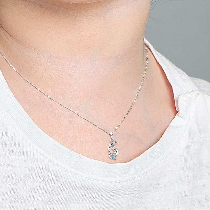 Колие от S925 стерлингово сребро с медальон дельфин и сърце с диамант, инкрустирани циркони, дамски модни бижута