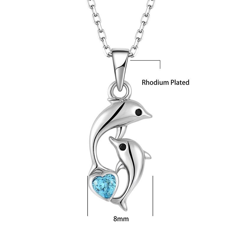 Колие от S925 стерлингово сребро с медальон дельфин и сърце с диамант, инкрустирани циркони, дамски модни бижута