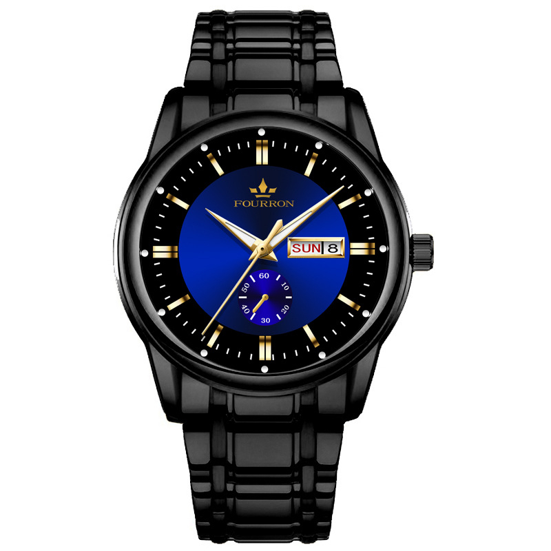 Мъжки модерен кварцов часовник с двойен календар и подсветка, корпус от сплав, ремък от неръждаема стомана