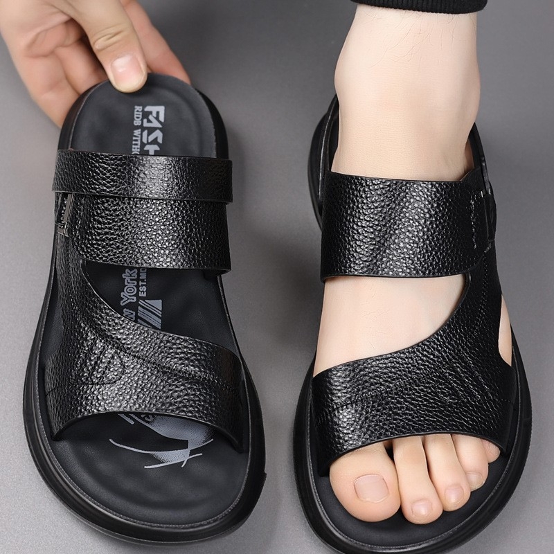 Сандали от първокачествена телешка кожа, дишащи и удобни, PU подметка, ежедневен стил, с отворен пръст (Горна част: първокачествена телешка кожа; Подметка: PU; Стил: ежедневен, с отворен пръст; Функция: дишащи; Възрастова група: 18–40)