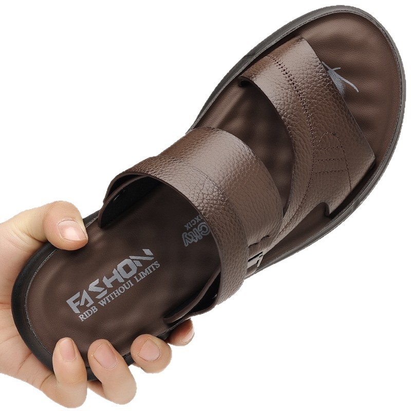 Сандали от първокачествена телешка кожа, дишащи и удобни, PU подметка, ежедневен стил, с отворен пръст (Горна част: първокачествена телешка кожа; Подметка: PU; Стил: ежедневен, с отворен пръст; Функция: дишащи; Възрастова група: 18–40)