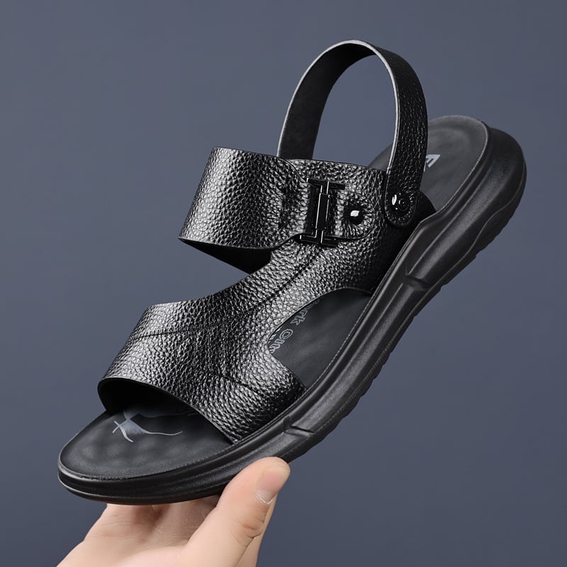 Сандали от първокачествена телешка кожа, дишащи и удобни, PU подметка, ежедневен стил, с отворен пръст (Горна част: първокачествена телешка кожа; Подметка: PU; Стил: ежедневен, с отворен пръст; Функция: дишащи; Възрастова група: 18–40)