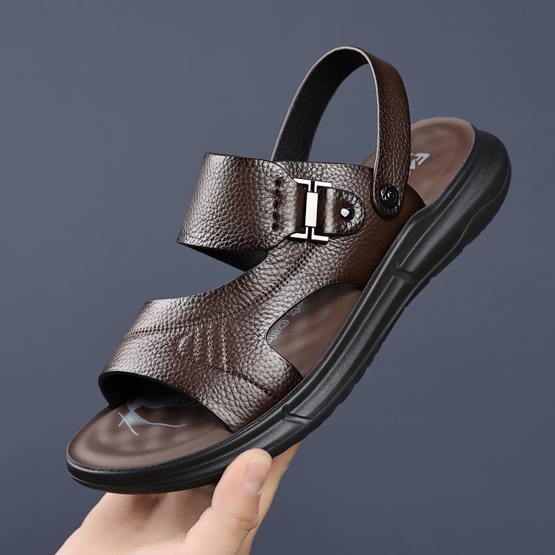 Сандали от първокачествена телешка кожа, дишащи и удобни, PU подметка, ежедневен стил, с отворен пръст (Горна част: първокачествена телешка кожа; Подметка: PU; Стил: ежедневен, с отворен пръст; Функция: дишащи; Възрастова група: 18–40)