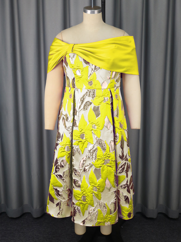 Рокля с едно рамо, жакардова А-линия, висока талия, дълга вечерна рокля за банкет