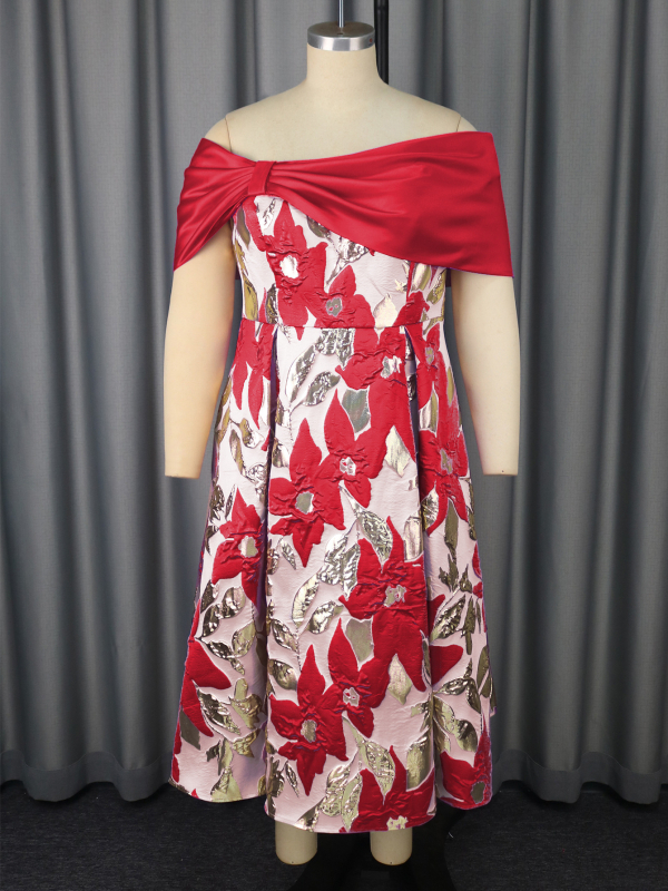 Рокля с едно рамо, жакардова А-линия, висока талия, дълга вечерна рокля за банкет