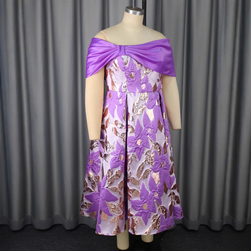 Рокля с едно рамо, жакардова А-линия, висока талия, дълга вечерна рокля за банкет