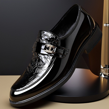 Мъжки официални кожени обувки – slip-on със PU горна част, кожена носна част и гумена подметка; дишащи, противохлъзгващи и износоустойчиви; есен 2024.