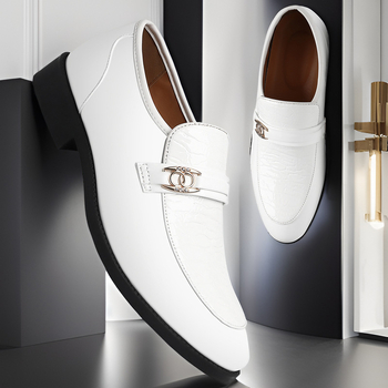 Мъжки официални кожени обувки – slip-on със PU горна част, кожена носна част и гумена подметка; дишащи, противохлъзгващи и износоустойчиви; есен 2024.