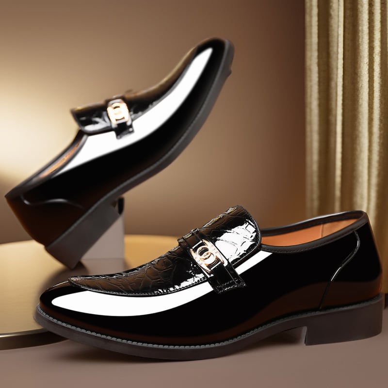 Мъжки официални кожени обувки – slip-on със PU горна част, кожена носна част и гумена подметка; дишащи, противохлъзгващи и износоустойчиви; есен 2024.