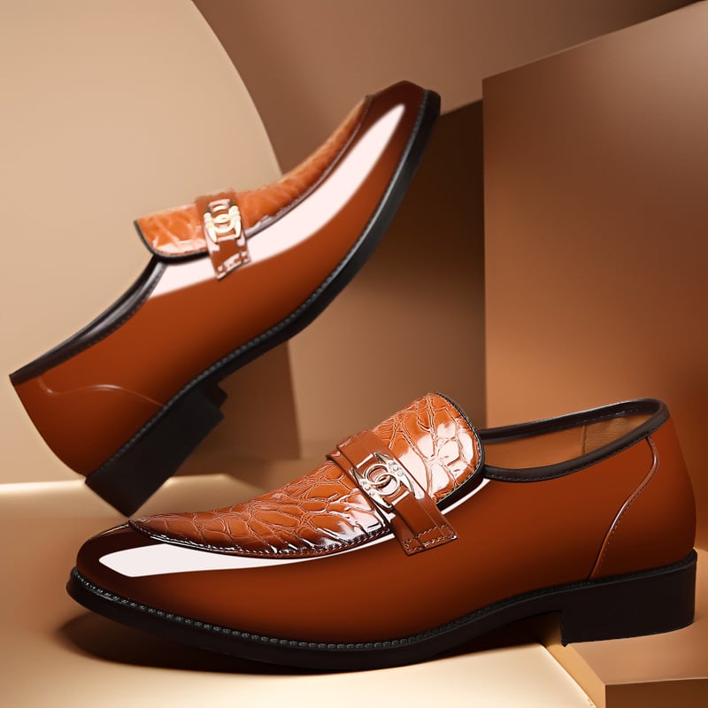 Мъжки официални кожени обувки – slip-on със PU горна част, кожена носна част и гумена подметка; дишащи, противохлъзгващи и износоустойчиви; есен 2024.