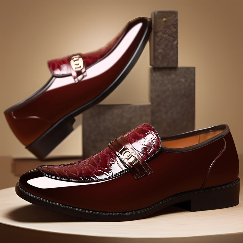 Мъжки официални кожени обувки – slip-on със PU горна част, кожена носна част и гумена подметка; дишащи, противохлъзгващи и износоустойчиви; есен 2024.