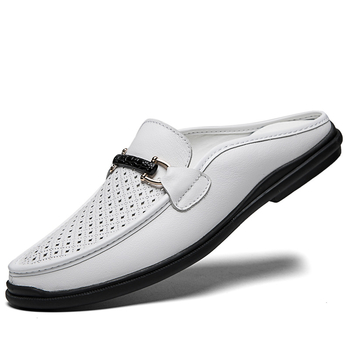 Meeste slip-on sandaalid nahast, hingavad suvel, suletud varvas, ilma kand, kummist talla