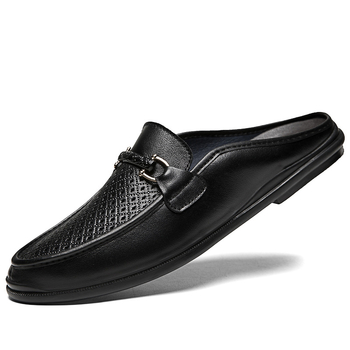 Meeste slip-on sandaalid nahast, hingavad suvel, suletud varvas, ilma kand, kummist talla