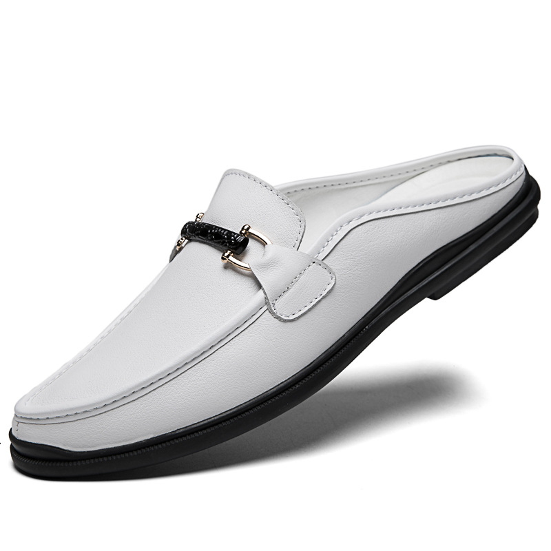 Meeste slip-on sandaalid nahast, hingavad suvel, suletud varvas, ilma kand, kummist talla