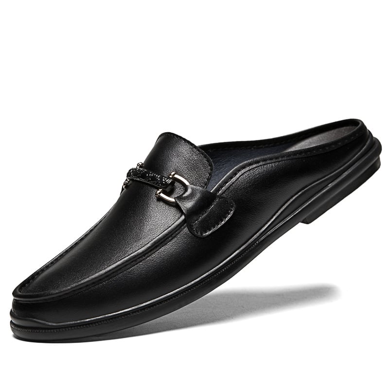 Meeste slip-on sandaalid nahast, hingavad suvel, suletud varvas, ilma kand, kummist talla
