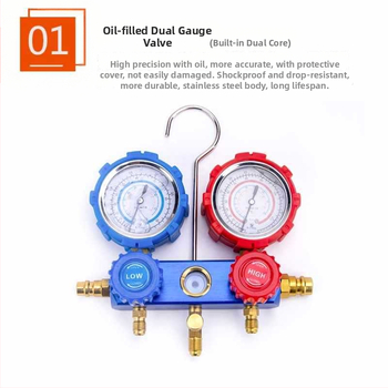 R134A jahutusagensi rõhu mõõtja diafragmaga ja kahekordse skaala klapiga – auto kliimaseadmete tööriistakomplekt