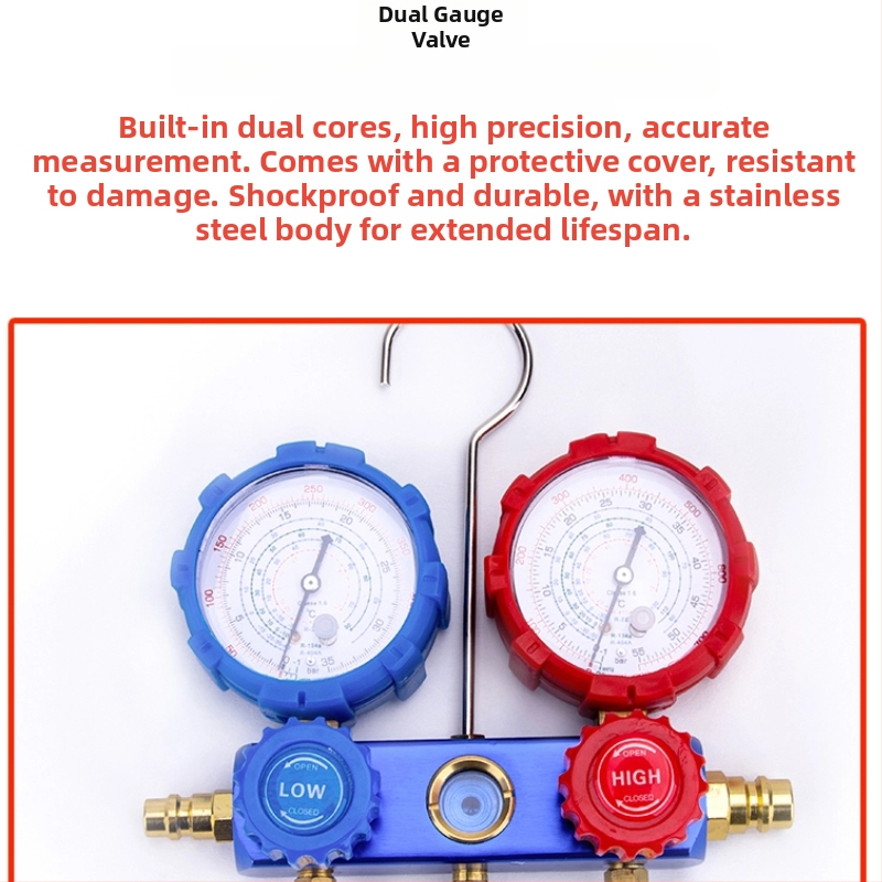 R134A jahutusagensi rõhu mõõtja diafragmaga ja kahekordse skaala klapiga – auto kliimaseadmete tööriistakomplekt