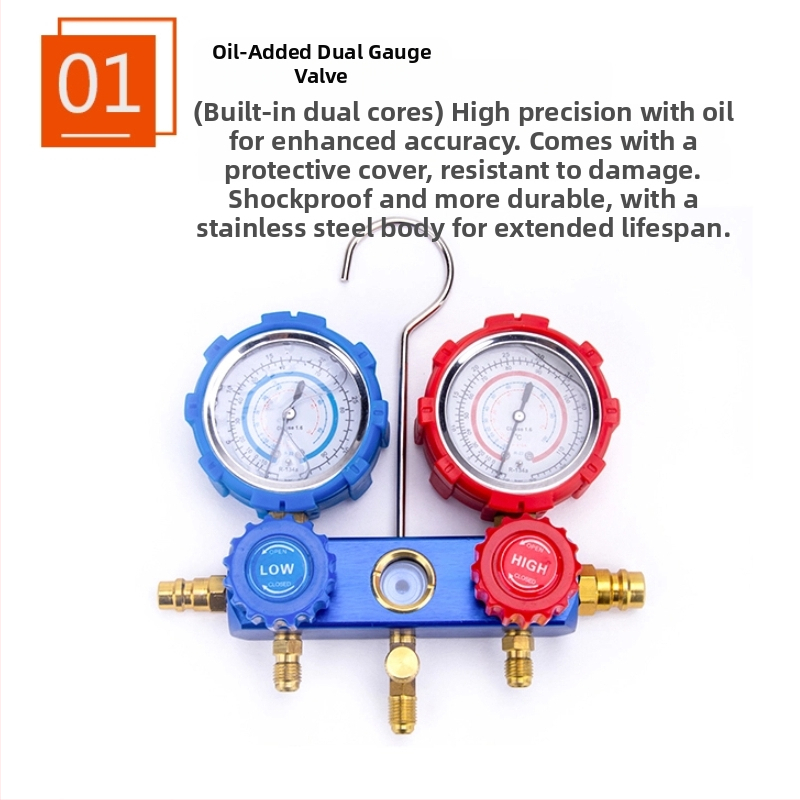 R134A jahutusagensi rõhu mõõtja diafragmaga ja kahekordse skaala klapiga – auto kliimaseadmete tööriistakomplekt