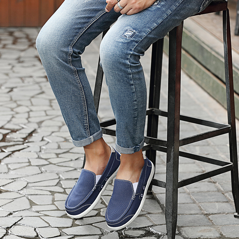 Безшнурови обувки от платно, дишащи, нисък профил, платнено горнище, гумена подметка