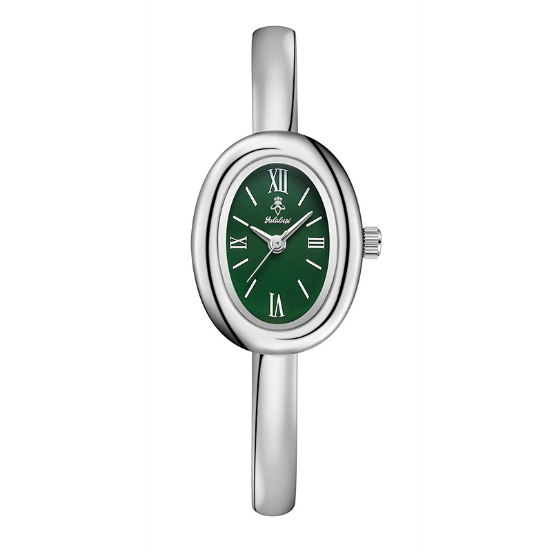 Naisekell ovaalse kujuga ja roostevabast terasest rihm, kvartsliikumine Chenlong 68, safiirkristall, veekindlus 30 m