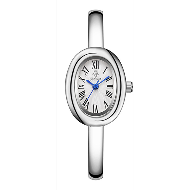 Naisekell ovaalse kujuga ja roostevabast terasest rihm, kvartsliikumine Chenlong 68, safiirkristall, veekindlus 30 m